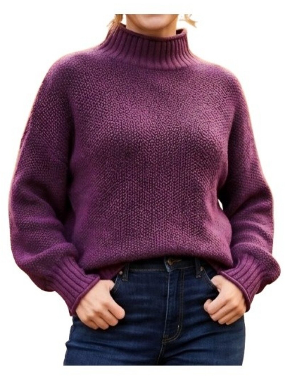 Nine West Plus Purple Turtleneck Sweater 221460 Solid Ribbed Trim